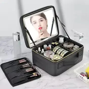 Bolsa de maquillaje de viaje con espejo de pantalla completa