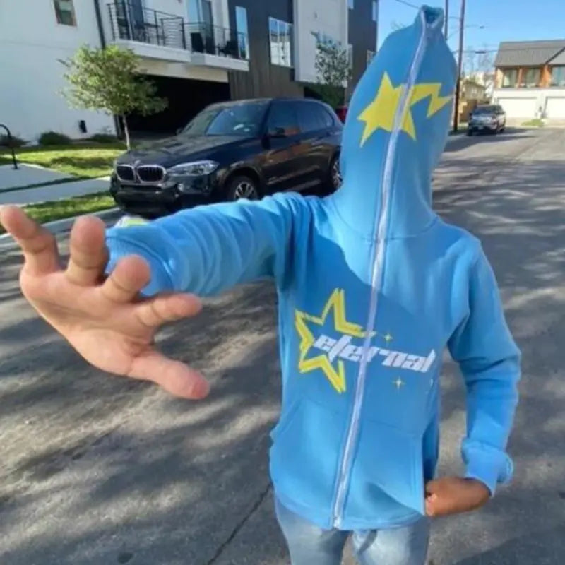 Sudadera con capucha y cremallera con estampado de estrellas para hombre