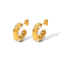 Uworld Shaped Hammer Zircon CC Shape Hoop Earrings