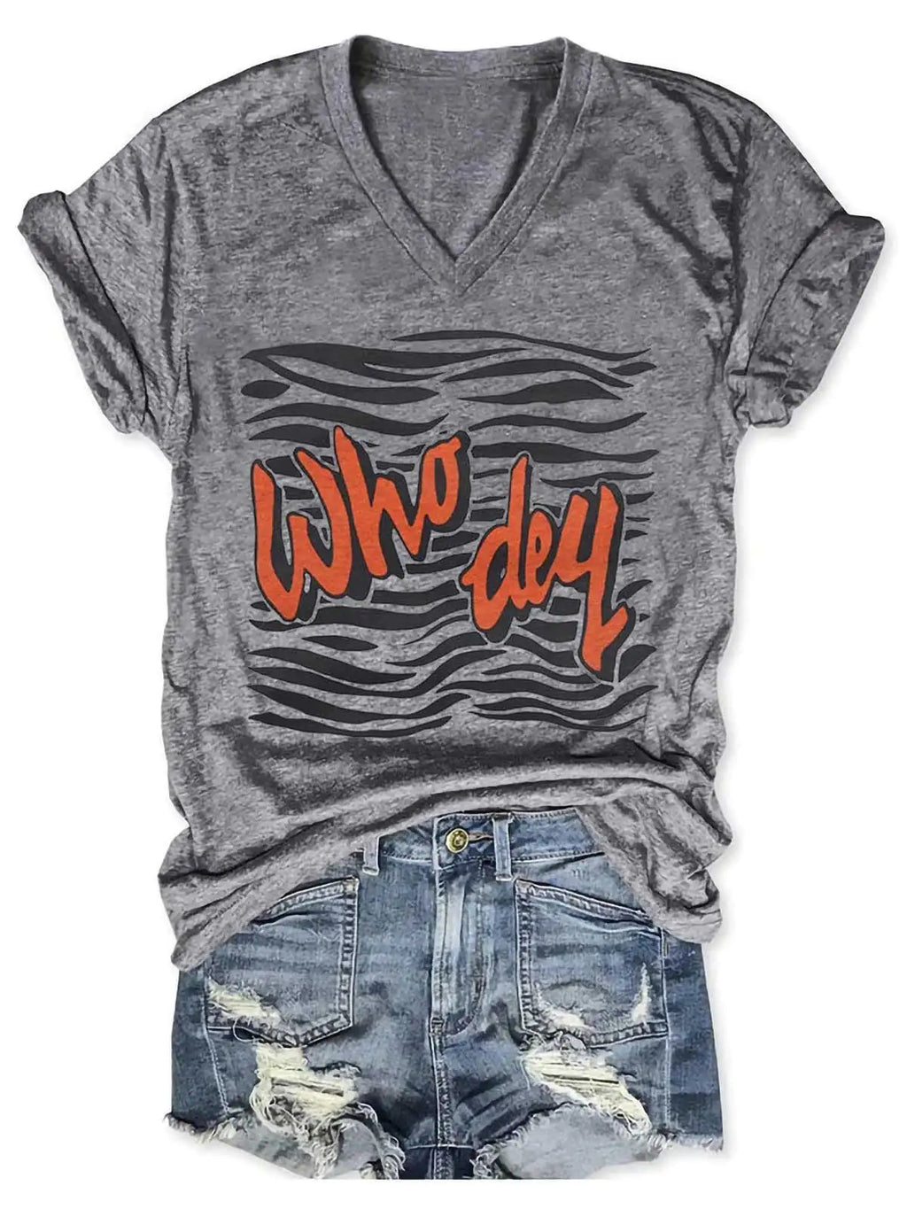Camiseta con cuello en V de mujer que dice tigre