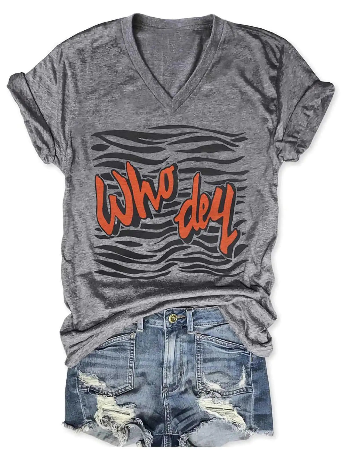 Camiseta con cuello en V de mujer que dice tigre