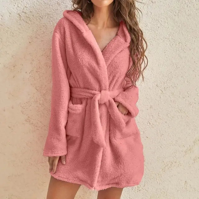 Albornoz de polar con capucha para mujer