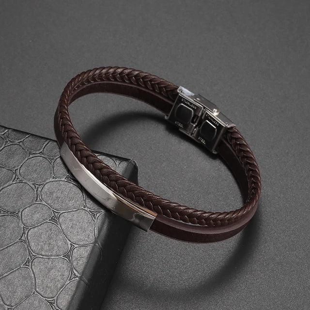 Pulsera clásica de cuero multicapa tejida a mano