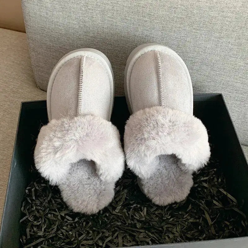 Sandalias de felpa de invierno de lujo antideslizantes