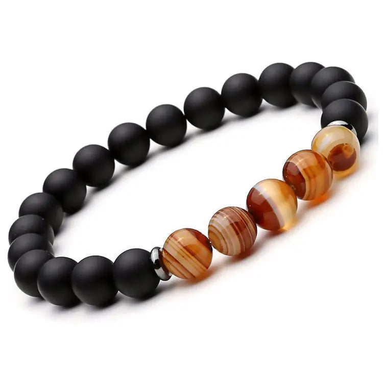 Pulsera doble de cuentas de Buda con mantra de hematita negra y cuentas de piedra natural
