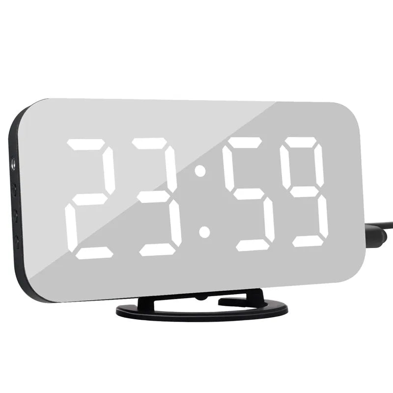 Reloj despertador digital con pantalla LED y 2 puertos de salida USB