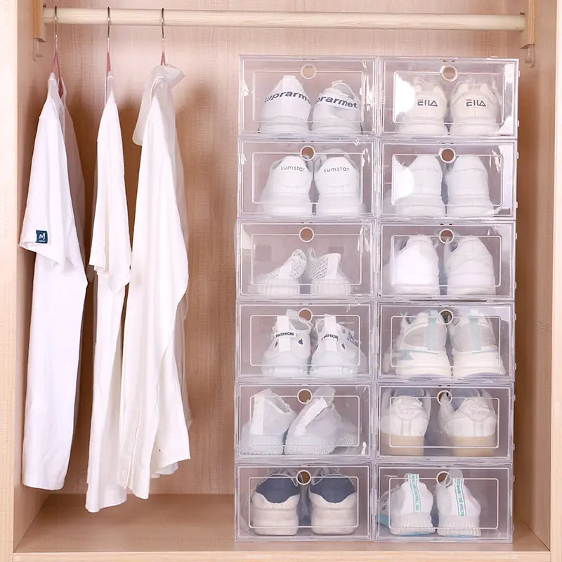 Juego de 6 cajas de plástico para zapatos, transparentes y gruesas, con cajón