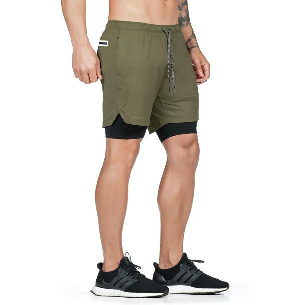 Pantalones cortos para correr 2 en 1 con forro de bolsillo incorporado