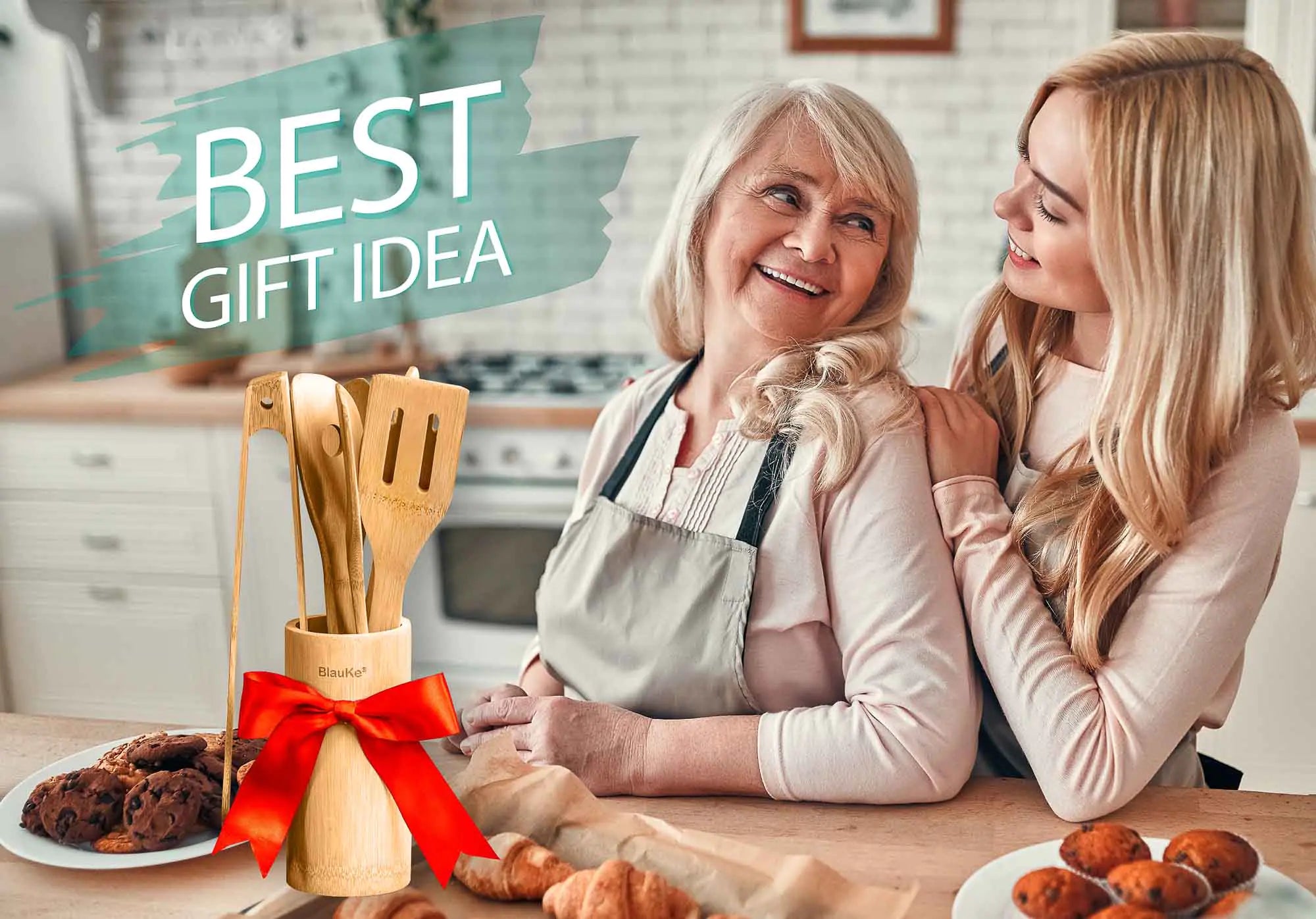 Juego de utensilios de cocina de bambú, paquete de 8: utensilios de cocina de madera antiadherentes: cucharas de cocina de madera, espátulas, espátulas, pinzas y soporte para utensilios