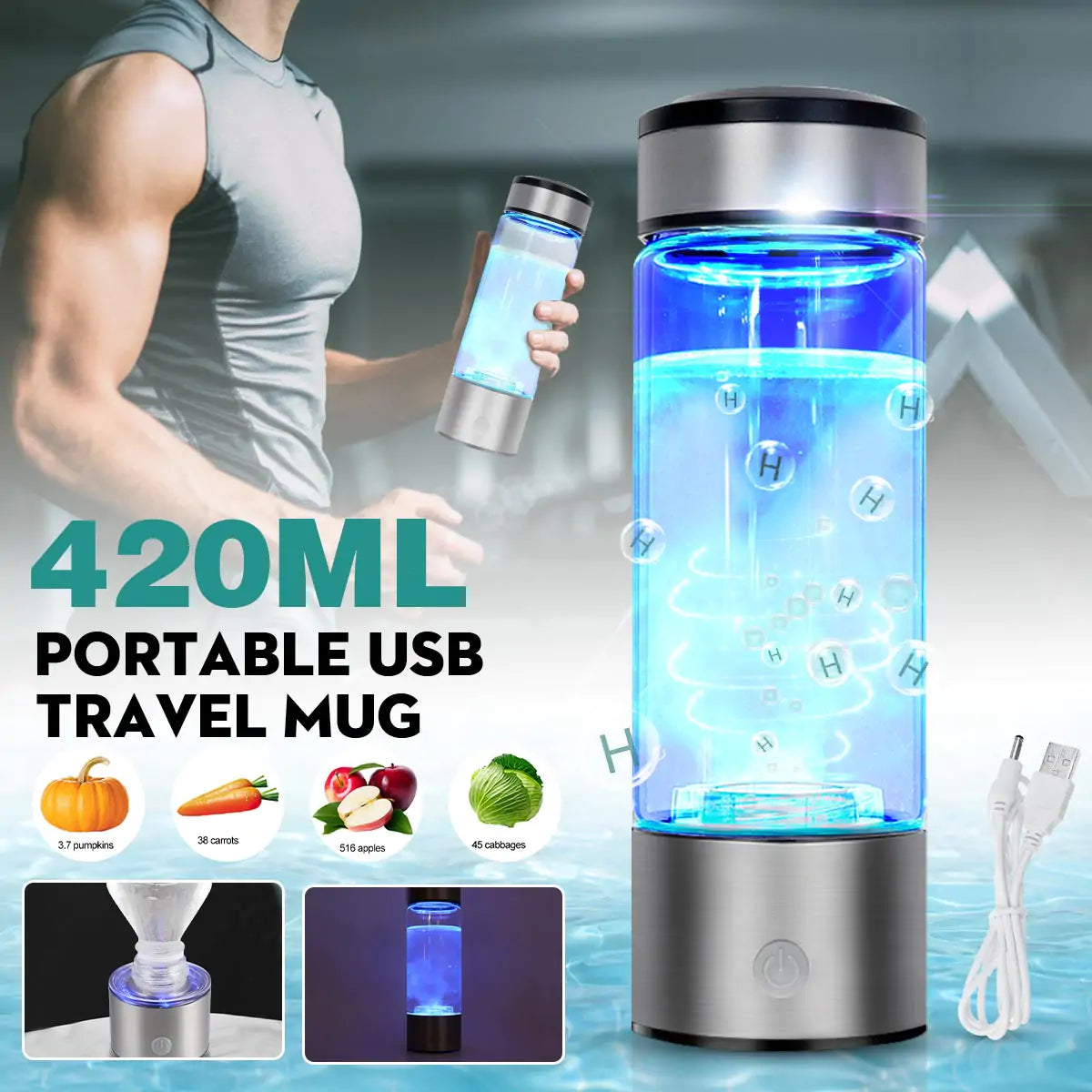 Botella ionizadora de agua portátil de 420 ml