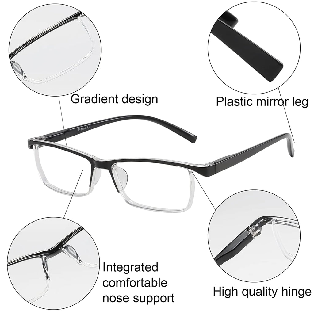 Paquete de 4 pares de gafas de lectura unisex con montura cuadrada y bisagra de resorte para hombre y mujer