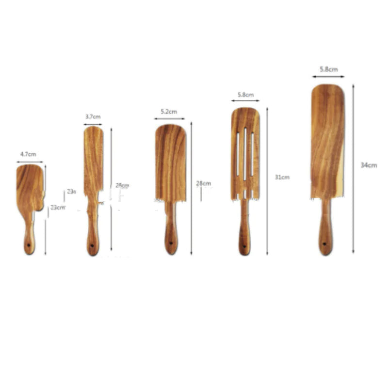 Juego de espátula de cocina de mango largo de madera de teca y acacia: ¡perfecta para mezclar y servir con estilo!