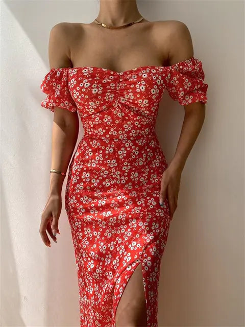 Vestido de fiesta cruzado hasta la cadera con manga corta y estampado floral