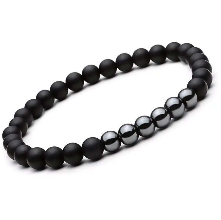 Pulsera doble de cuentas de Buda con mantra de hematita negra y cuentas de piedra natural