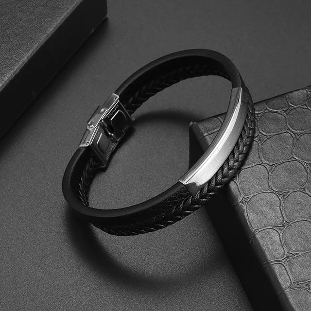 Pulsera clásica de cuero multicapa tejida a mano