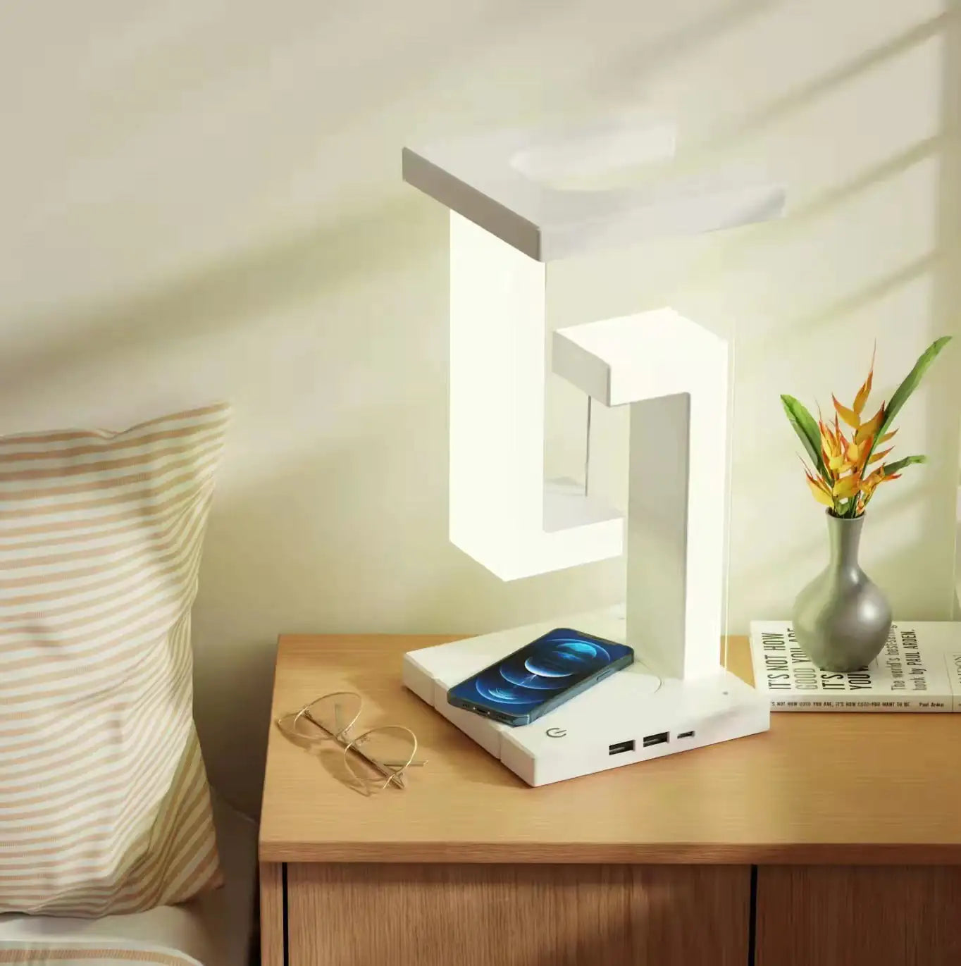 Lámpara de mesa colgante con carga inalámbrica para teléfono inteligente