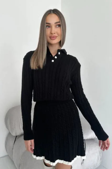 Vestido tipo suéter de punto con botones y manga larga para mujer