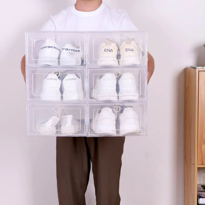 Juego de 6 cajas de plástico para zapatos, transparentes y gruesas, con cajón