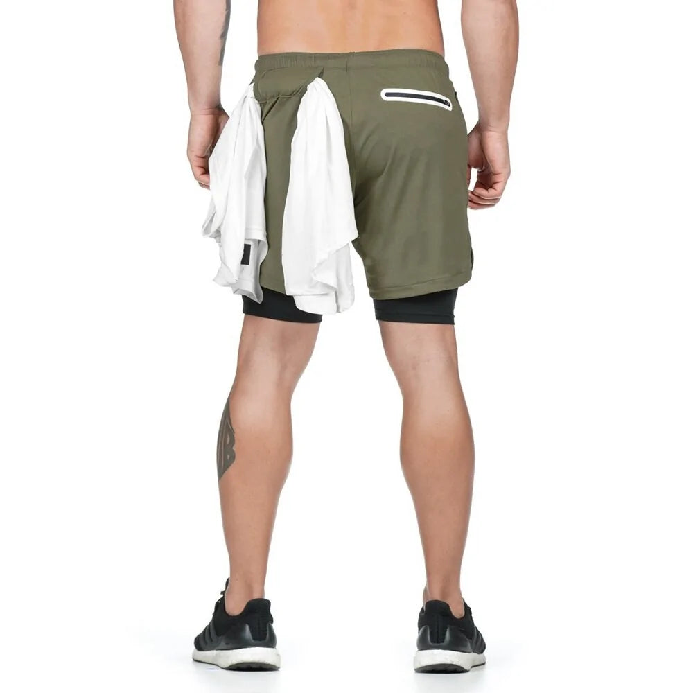 Pantalones cortos para correr 2 en 1 con forro de bolsillo incorporado