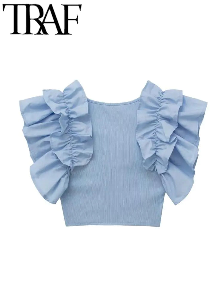 Camisetas ajustadas de punto sexys de moda de verano TRAF para mujer