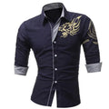 Camisa de vestir de manga larga para hombre con dragones