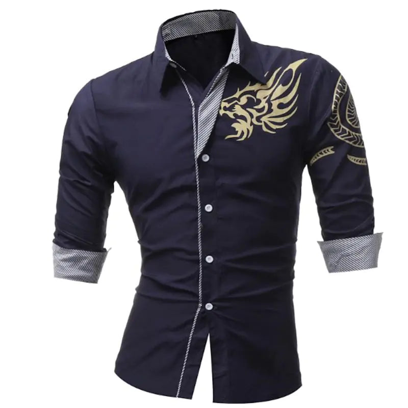 Camisa de vestir de manga larga para hombre con dragones