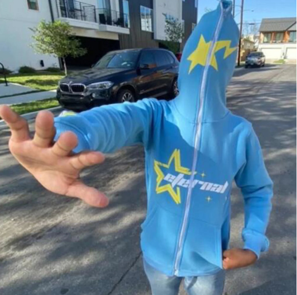 Sudadera con capucha y cremallera con estampado de estrellas para hombre