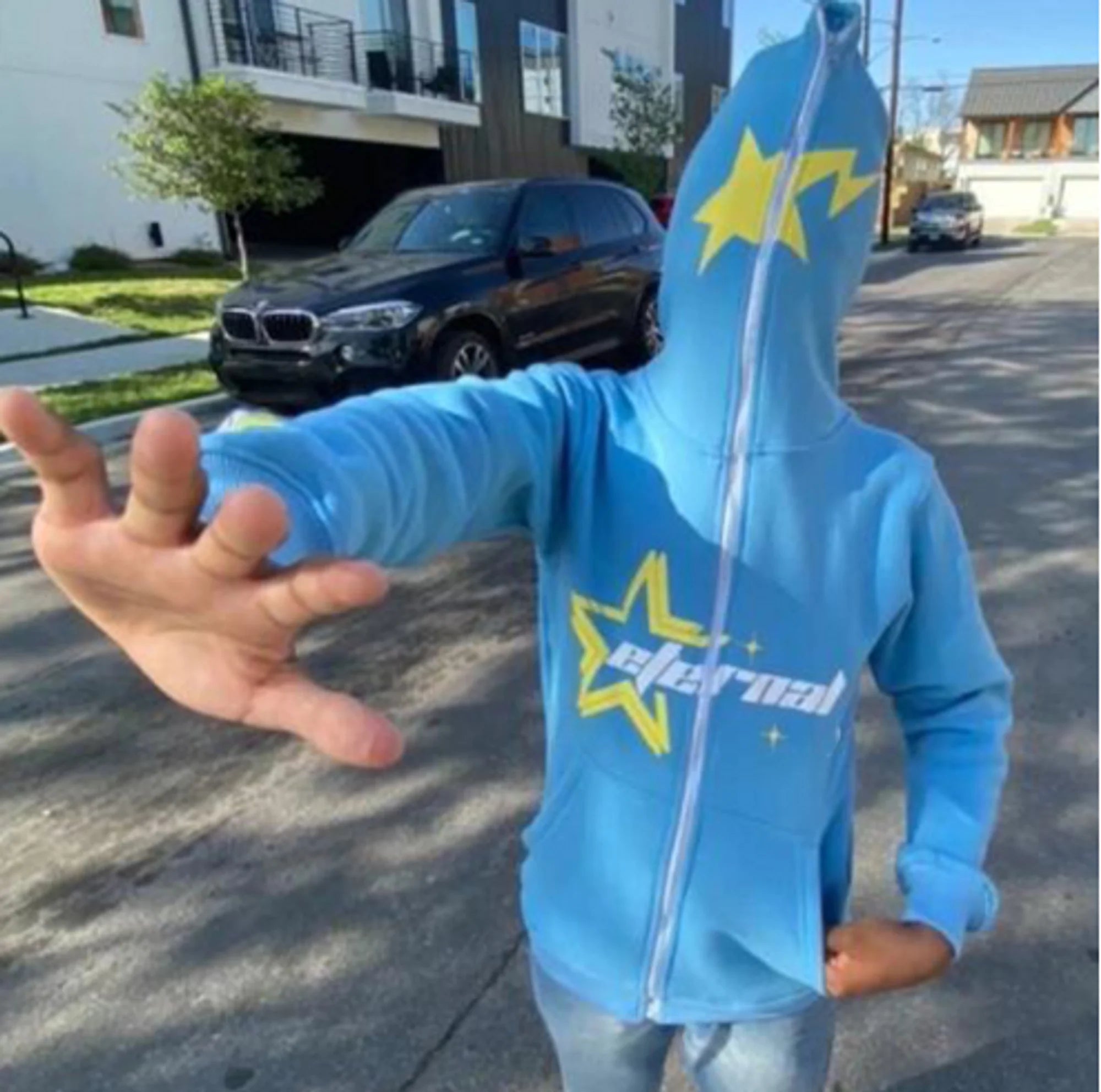 Sudadera con capucha y cremallera con estampado de estrellas para hombre