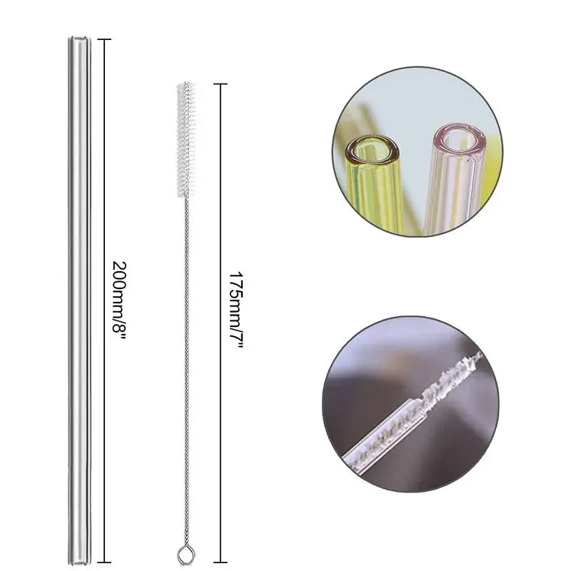 Paquete de 12 pajitas de vidrio reutilizables