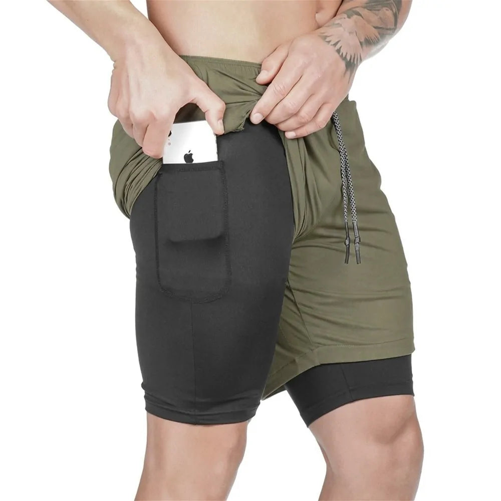 Pantalones cortos para correr 2 en 1 con forro de bolsillo incorporado