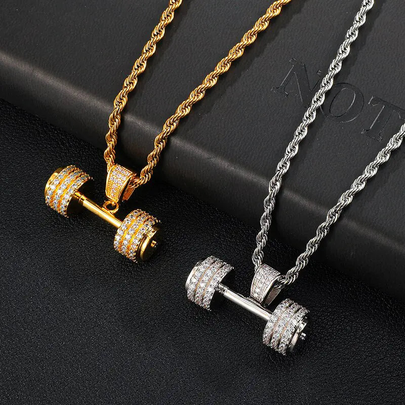 Mancuernas de gimnasio con cadena de cuerda y diamantes de imitación brillantes estilo hip hop