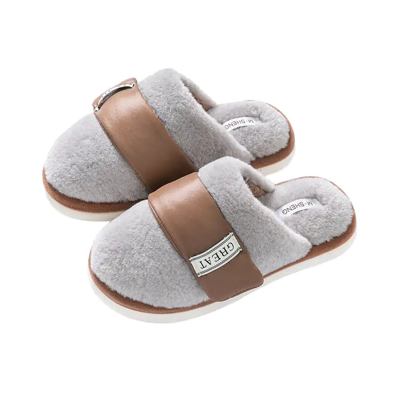 Pantuflas de terciopelo para interiores de otoño e invierno, cálidas, de algodón, para dormitorio de pareja