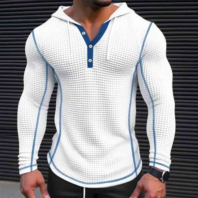 Camisetas casuales con capucha y botones de manga larga