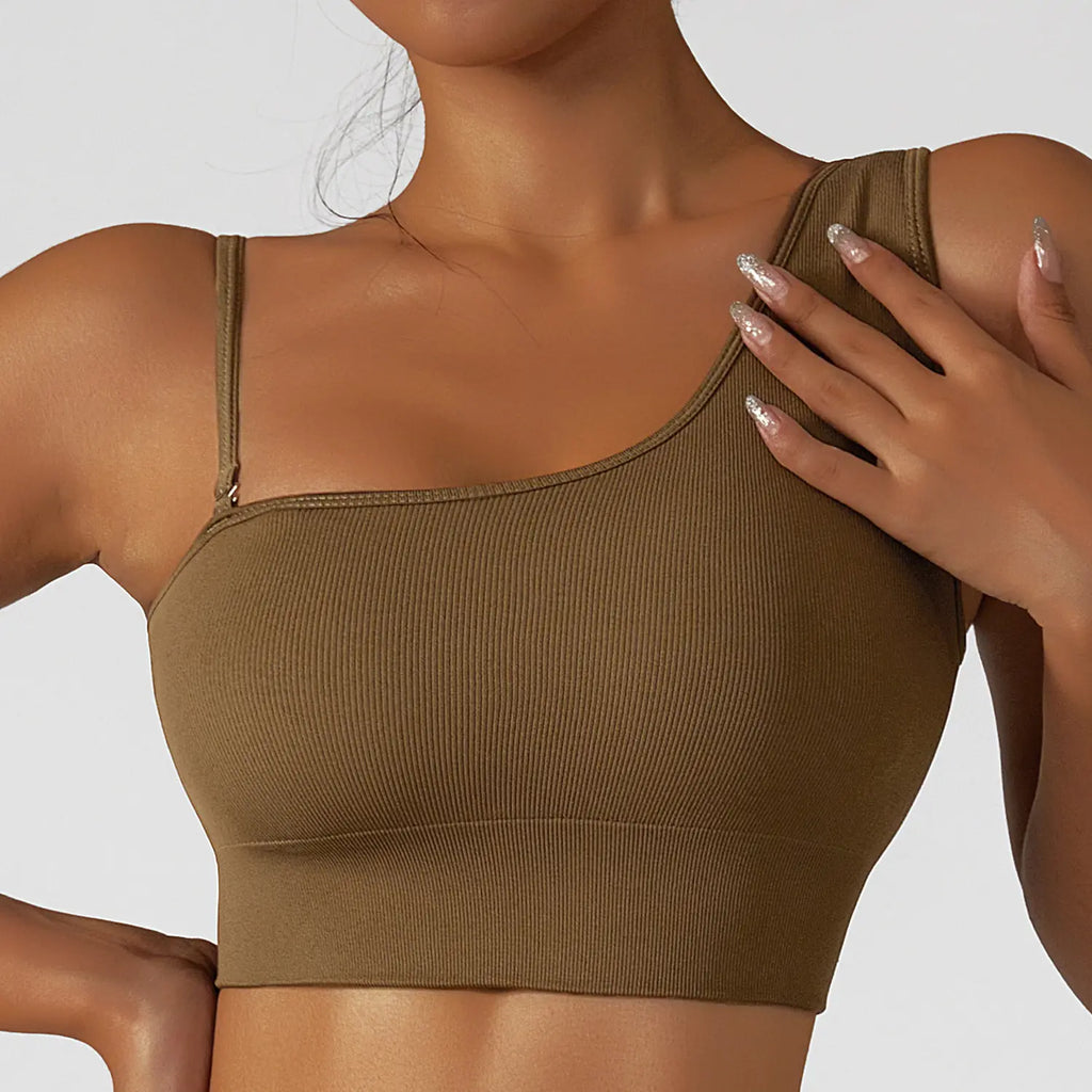 Tops de yoga sexys con hombros oblicuos para verano