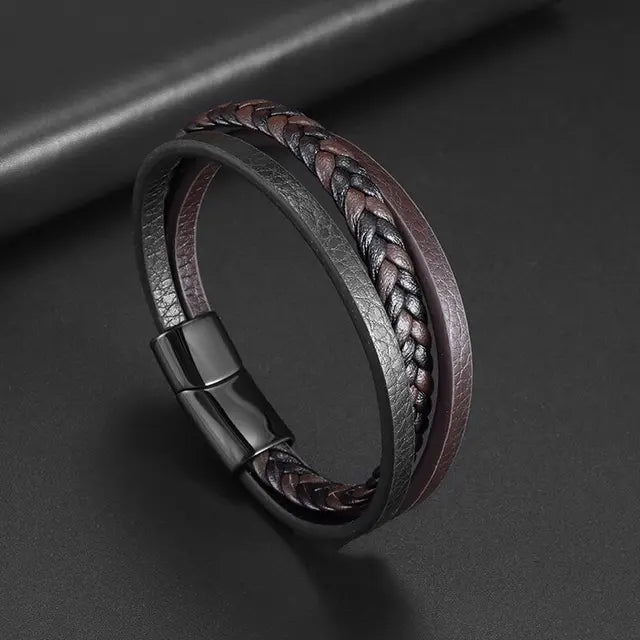 Pulsera clásica de cuero multicapa tejida a mano