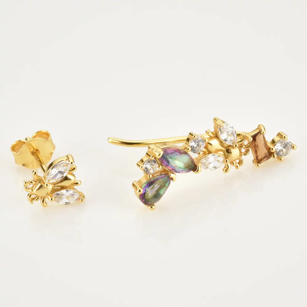 Colección de anillos y pendientes de abejas de invierno