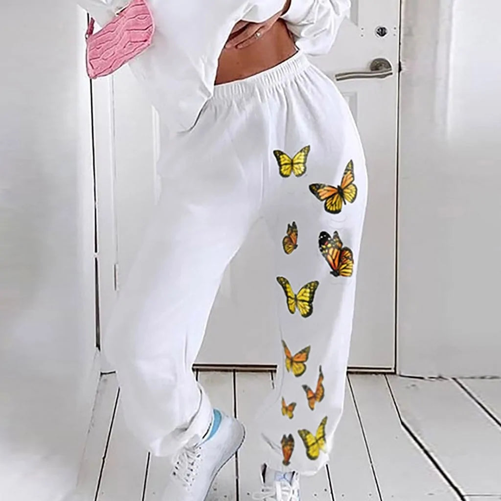 Pantalones holgados de talle alto y gran tamaño con estampado de mariposas