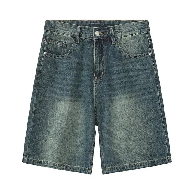 Pantalones cortos de mezclilla azules vintage para hombre, casuales y holgados