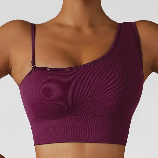 Tops de yoga sexys con hombros oblicuos para verano