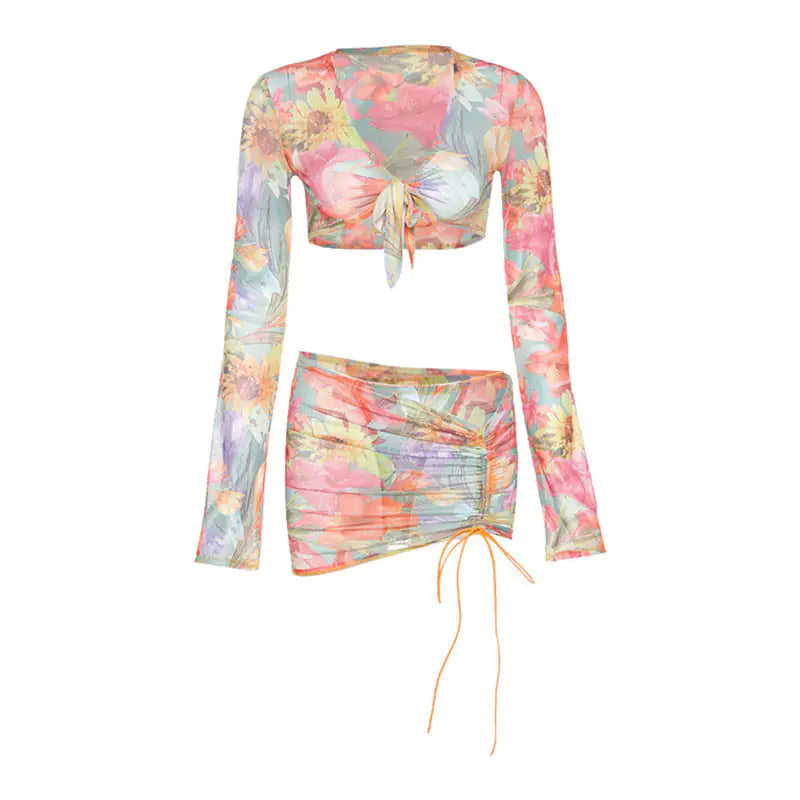 Conjunto de falda de malla floral
