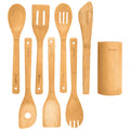 Juego de utensilios de cocina de bambú, paquete de 8: utensilios de cocina de madera antiadherentes: cucharas de cocina de madera, espátulas, espátulas, pinzas y soporte para utensilios