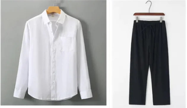 Camisa de lino con cuello alto y efecto ventilado