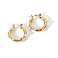 Uworld Shaped Hammer Zircon CC Shape Hoop Earrings