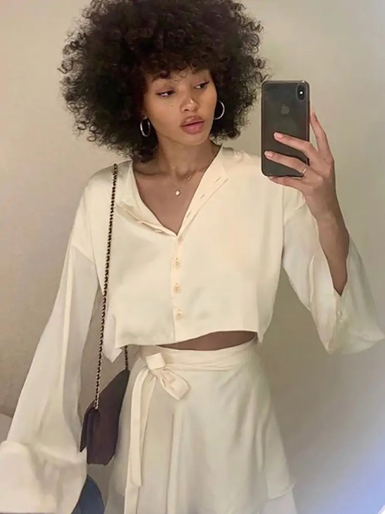 Conjunto de vestido informal de satén de dos piezas