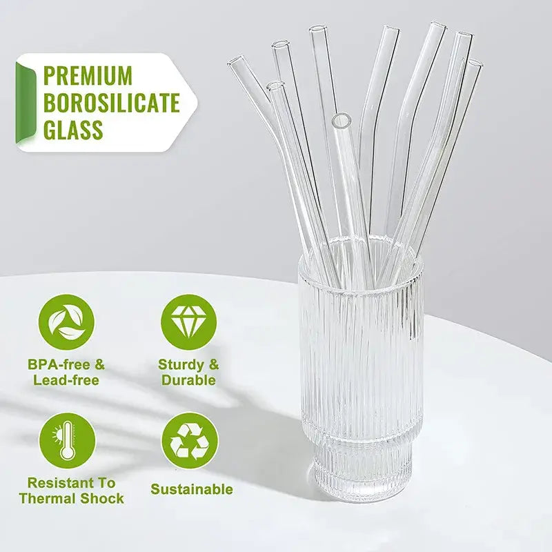 Paquete de 12 pajitas de vidrio reutilizables