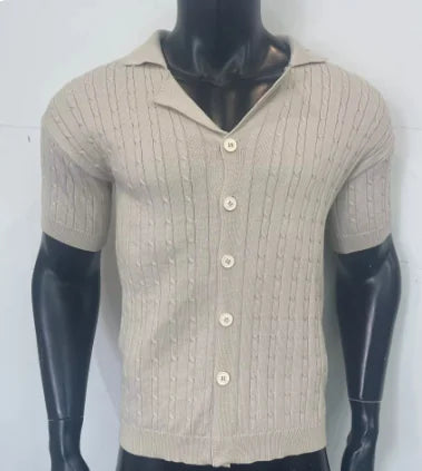 Camiseta de punto con botones y manga corta para hombre