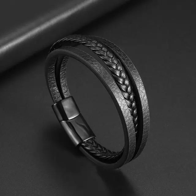 Pulsera clásica de cuero multicapa tejida a mano