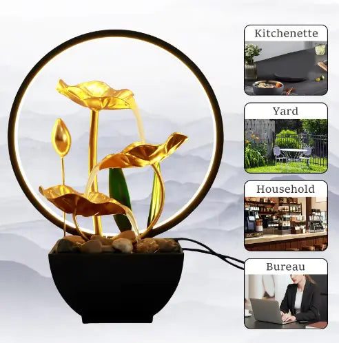 Decoración de escritorio con cascada circular