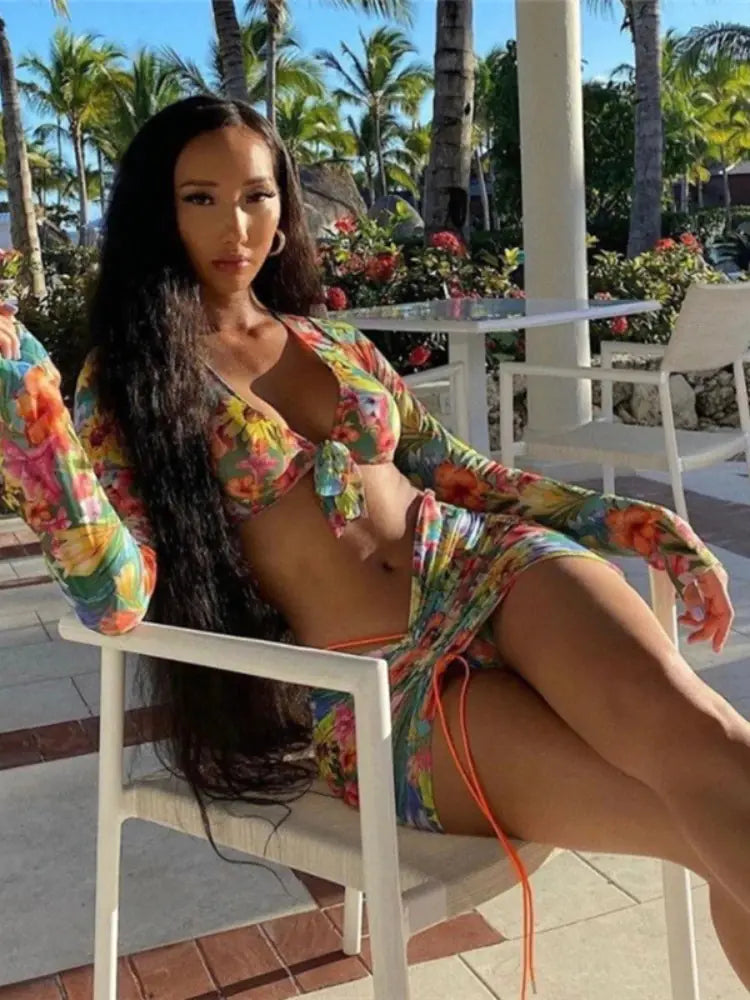 Conjunto de falda de malla floral