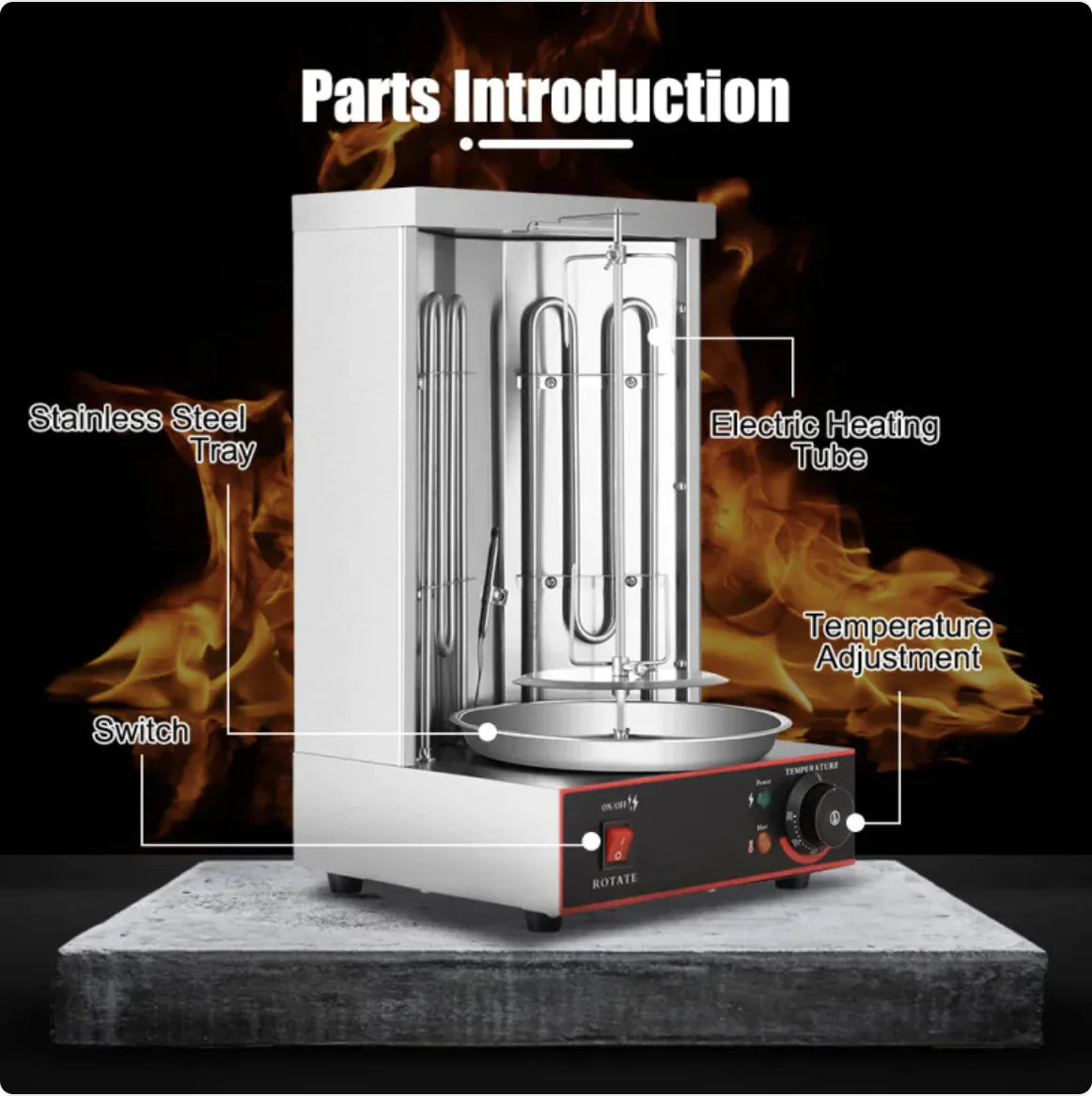 Parrilla de barbacoa eléctrica comercial rotativa
